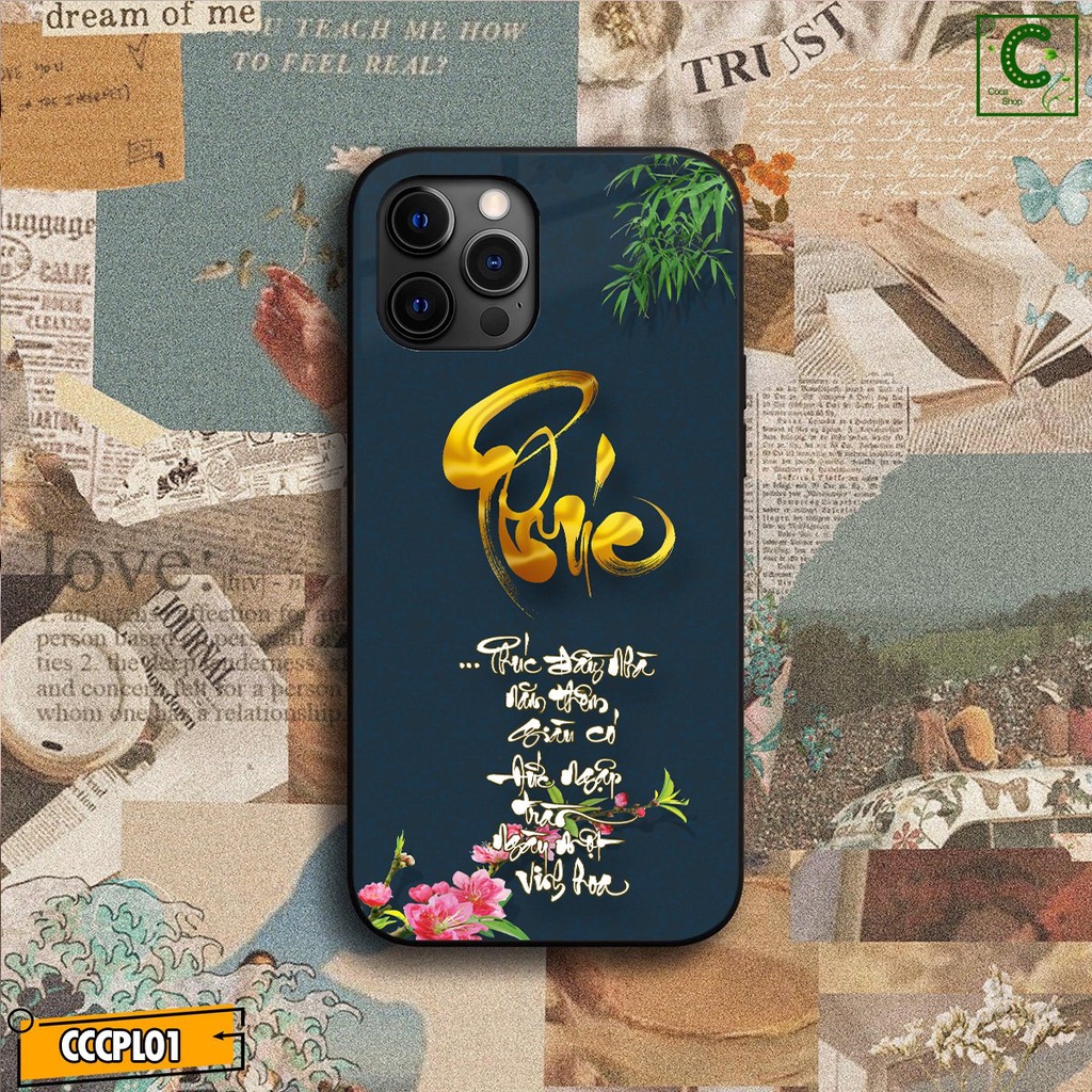 Ốp lưng iphone mặt kính in hình siêu đẹp - Chữ Phúc hoa đào - 6/6plus/6s/6splus/7/7plus/8/8plus/x/.....