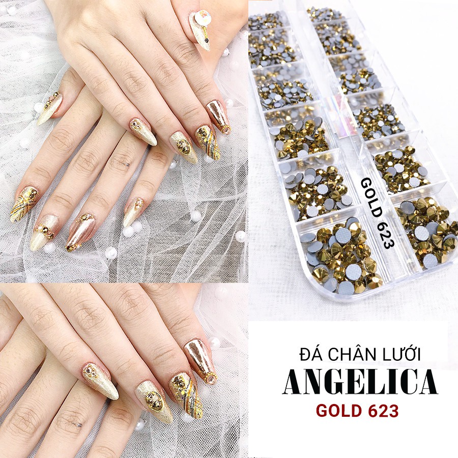 Đá chân lưới 12 khía nail màu vàng Gold đính trang trí móng ANGELICA 623