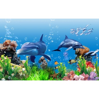 Tranh 3D Dán Tường Đại Dương, tranh cá dán bể bơi, phòng bé, khu vui chơi