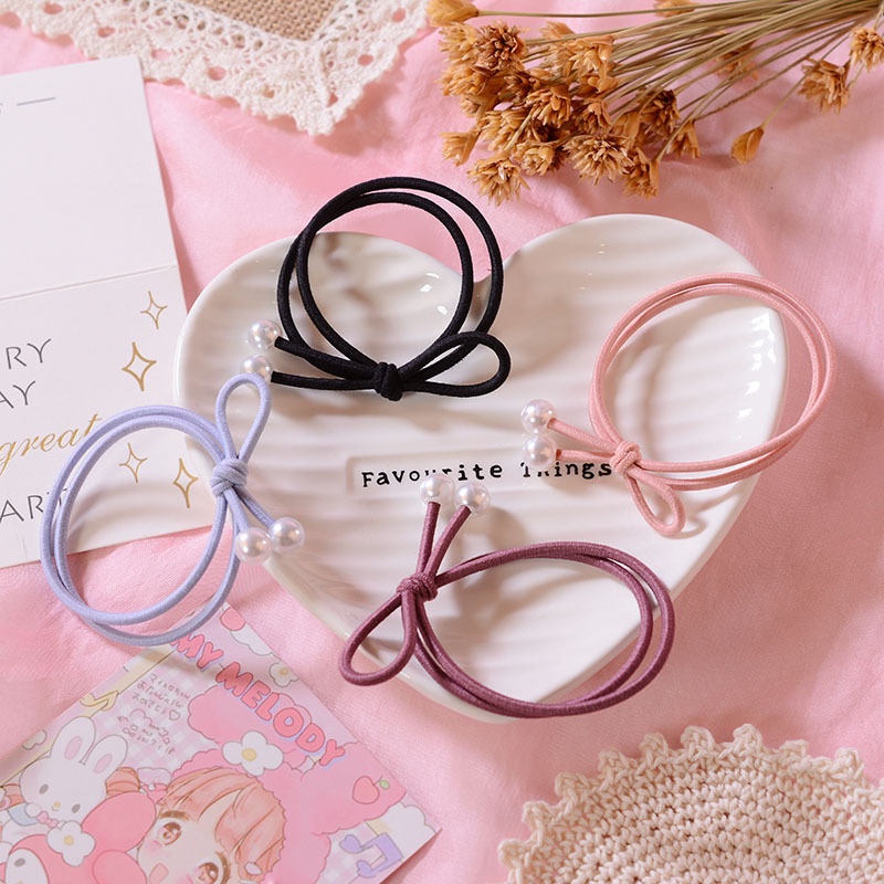 10 Thun Buộc Tóc Buộc Nơ Kèm 2 Ngọc Xinh