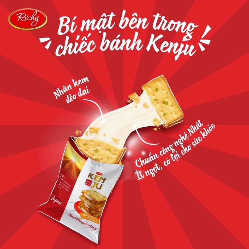 [TẶNG QUẠT ĐƠN 180K] Bánh quy Kenju giòn kem dẻo hộp 279gr, Bánh Kẹo Richy