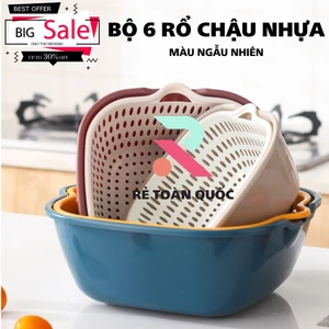 Bộ 6 Rổ Chậu Nhà Bếp Bằng Nhựa Cao Cấp Đựng Rau Củ
