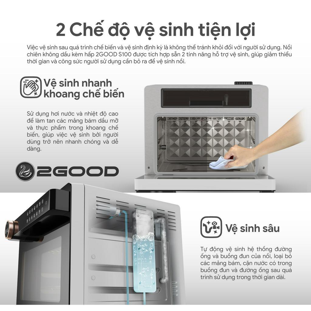 Product image Nồi Chiên Không Dầu Kèm Hấp 2GOOD S100, Lòng nồi và phụ kiện INOX 304, Dung tích 20L, Lồng tự đảo 360° 7