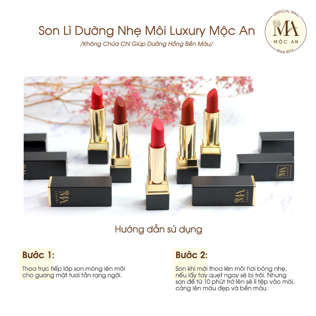Mô tả Son Lì Dưỡng Nhẹ Môi Luxury Mộc An Không Chứa Chì Giúp Dưỡng Hồng Bền Màu 4g - 8