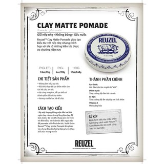 [ Full Size ] Sáp Vuốt Tóc Nam REUZEL Clay Matte Pomade