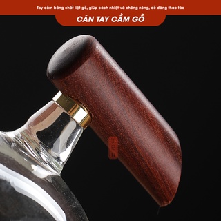 Tống trà thủy tinh chịu nhiệt giá rẻ, có cán gỗ chống nóng, dung tích 300ml