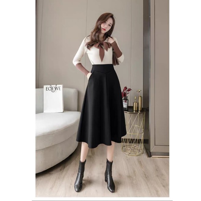 chân váy xòe  thời trang công sở dự tiệc. may tại xưởng với chất vảu tuyết mưa cao cấp