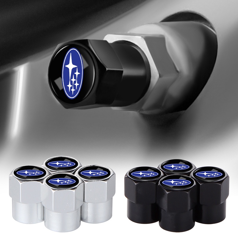 Set 4 Nắp Van Bánh Xe Hơi Subaru Impreza Forester Tribeca XV BRZ Bằng Hợp Kim Màu Bạc / Đen