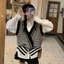 FREESHIP ÁO GILE KẺ SỌC CÀI CÚC VINTAGE NÂU XANH ĐEN