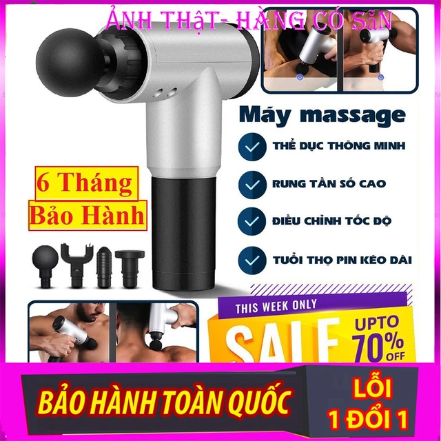 Máy Massage - Súng Massage cầm tay 4 đầu 6 chế độ - súng massage trị nhức mỏi vai gáy, đau giãn cơ