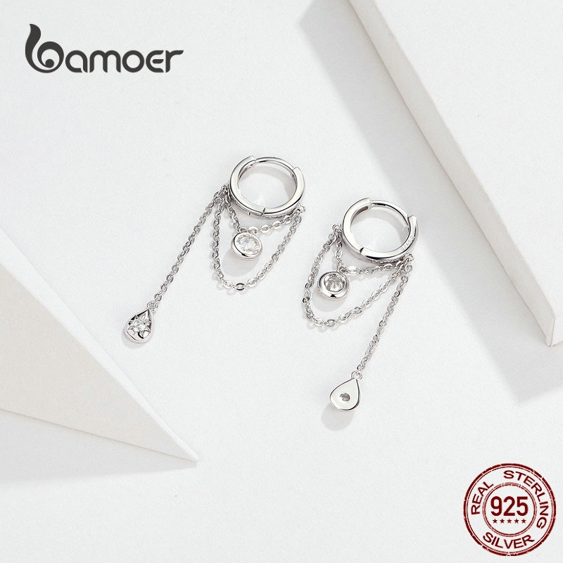Bamoer Bông Tai bạc Dáng Dài Mặt Hình Giọt Nước Thời Trang Cho Nữ Ce638