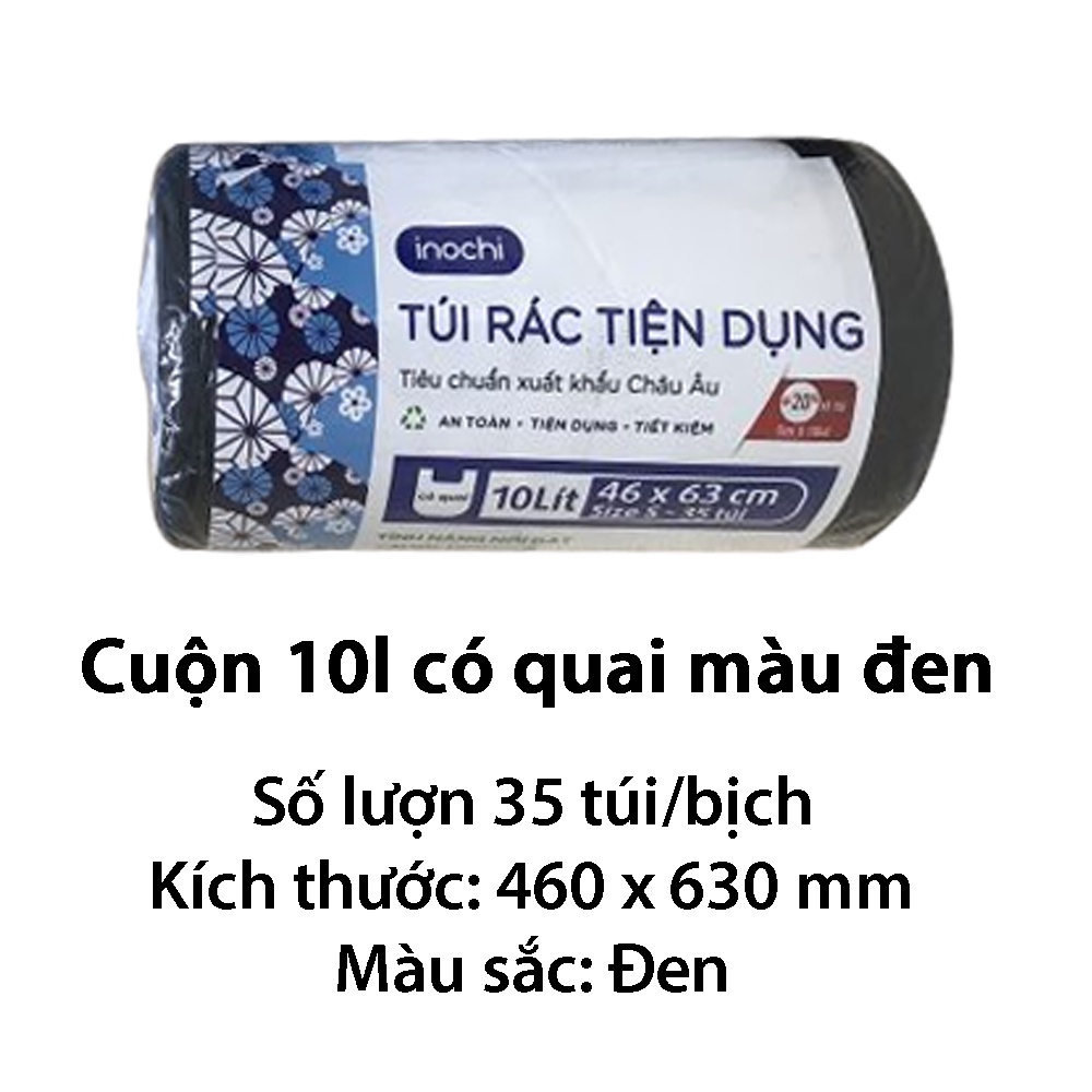 Túi đựng rác tự phân hủy 4 cuộn sinh học Inochi Có Quai Màu Đen Dài Hơn ...