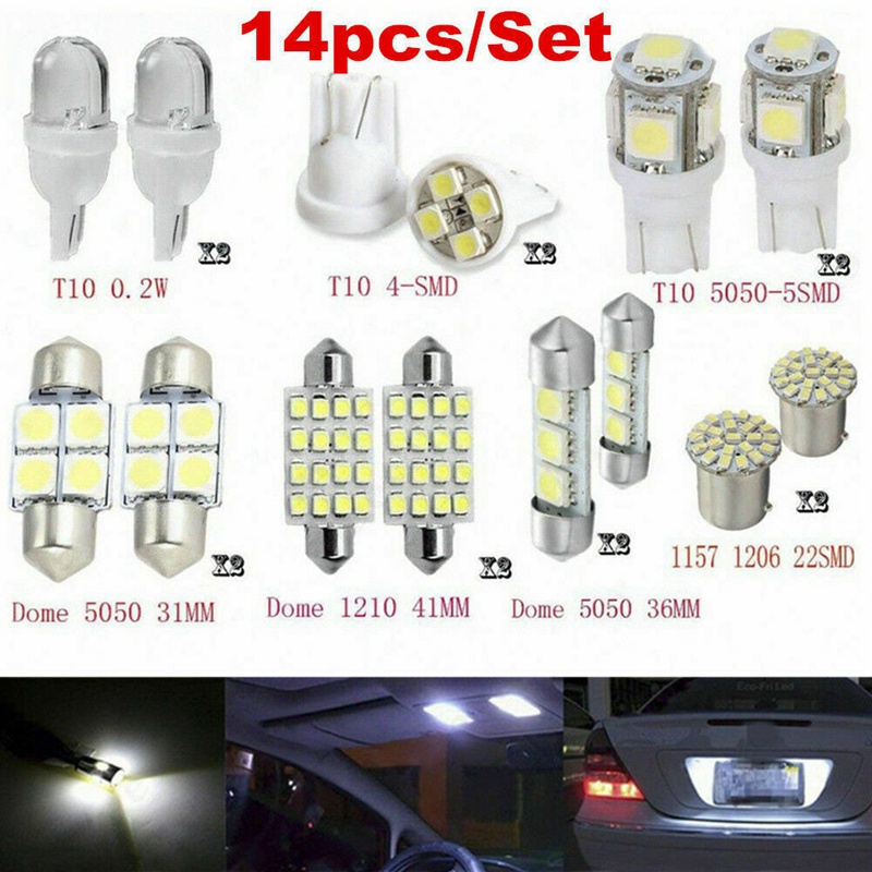 14X Đèn LED Trắng Nội Thất Ô Tô Bên Trong Ánh Sáng Mái Vòm Thân Cây Bản Đồ Biển Số Bóng Đèn