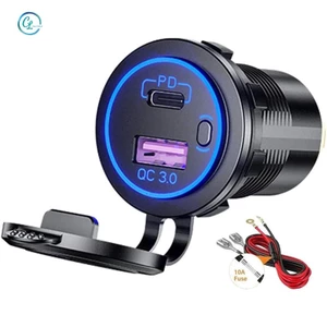 Ổ Cắm Sạc Nhanh QC 3.0 12V Cổng USB Type C Có Công Tắc ON/Off Màu Đỏ Cho Xe Hơi Xe Máy RV ATV