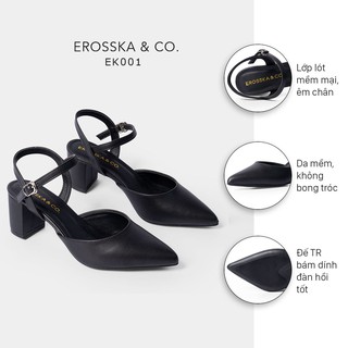 Erosska - Giày cao gót thời trang mũi nhọn phối dây hở gót cao 5cm màu đen ver 2 _ EK001