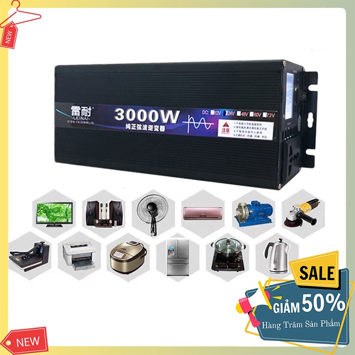 Kích điện 12v lên 220v sin chuẩn 3000W thiết kế gọn nhẹ, an toàn khi sử dụng.
