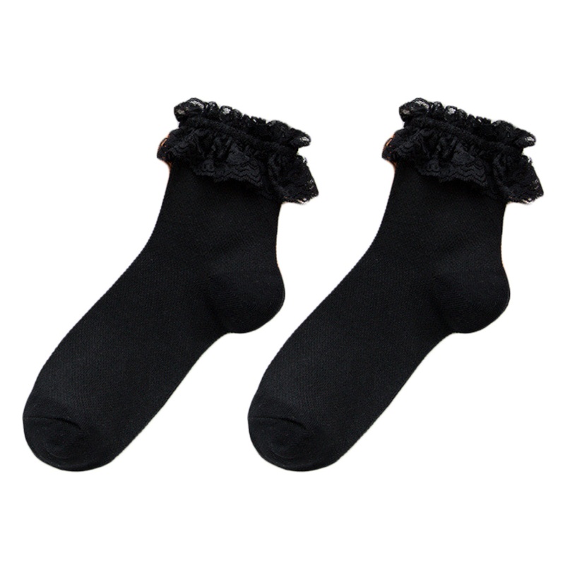 Woke Nữ Cô Gái Ngọt Ruffle Frilly Ren Ngắn Phi Hành Đoàn Tất Gothic Lưới Hàng Dệt Kim
