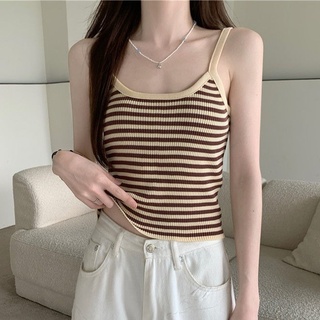 Áo Dệt Kim Hai Dây Dáng Ôm Kẻ Sọc Nhỏ Phong Cách Thời Trang Mới