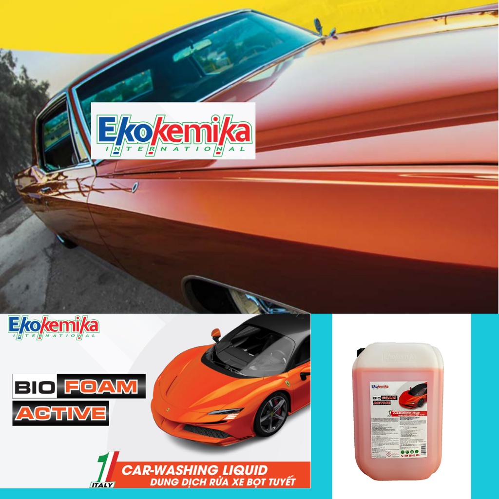NƯỚC RỬA Ô TÔ XE MÁY BỌT TUYẾT TRUYỀN THỐNG EKOKEMIKA ITALY BIO FOAM ACTIVE - 20L