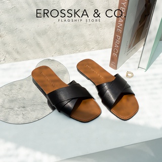 Erosska - Dép nữ thời trang đế bằng Erosska quai ngang màu vàng _ DE051