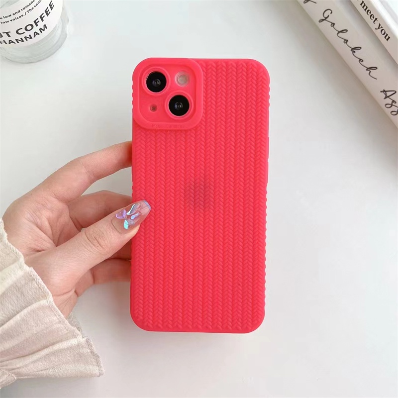 Ốp điện thoại silicon dệt màu trơn đơn giản iphone 11 12 13 pro max x xr 7 8 plus
