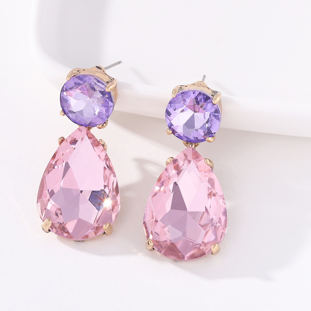 Ảnh Khuyên tai PINKDUDU PD593 bằng hợp kim đính đá hình giọt nước 7 màu sắc phong cách đơn giản 3