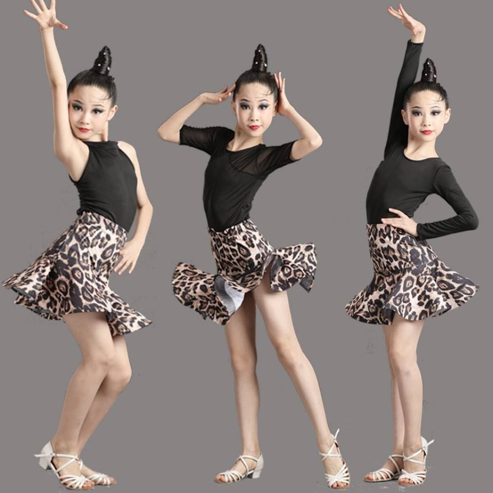 latin bé gái váy Trẻ Em & Trẻ Em#Đầm Khiêu Vũ Latin Thời Trang Dành Cho Bé Gái 39 - s#Bộ Quần Áo Tập Luyện Thi Đấu 39;#Lò Xo Tập Nhảy Latin In Họa Tiết Da Báo 39; s