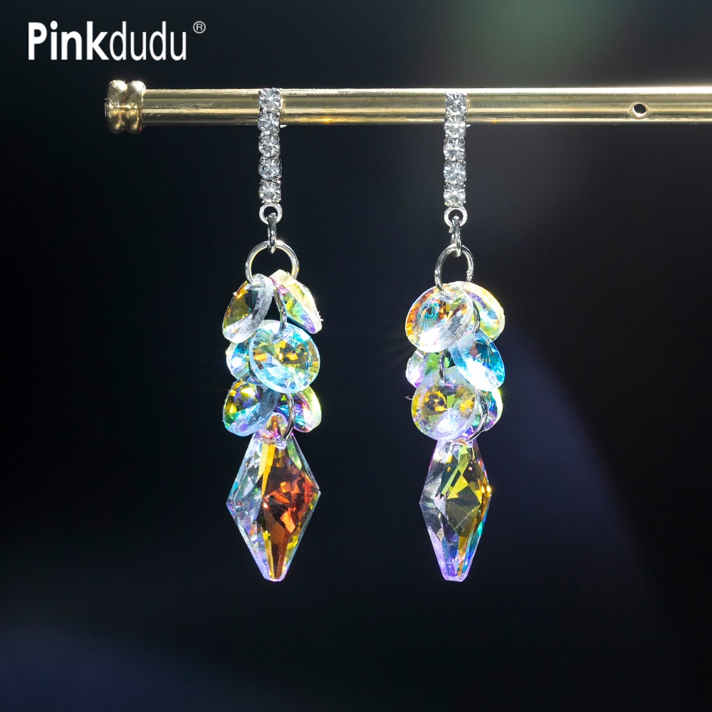 Ảnh Đôi bông tai PINKDUDU PD788 dáng dài đính pha lê thời trang cho nữ 1