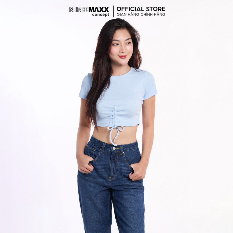Áo Croptop Nữ Dây Rút NINOMAXX Áo Nữ Thắt Dây 2207042