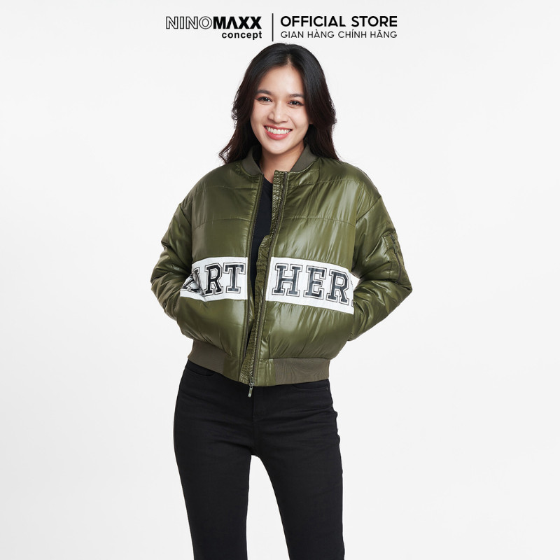 NINOMAXX Áo phao nữ chần bồng bomber họa tiết 1906036