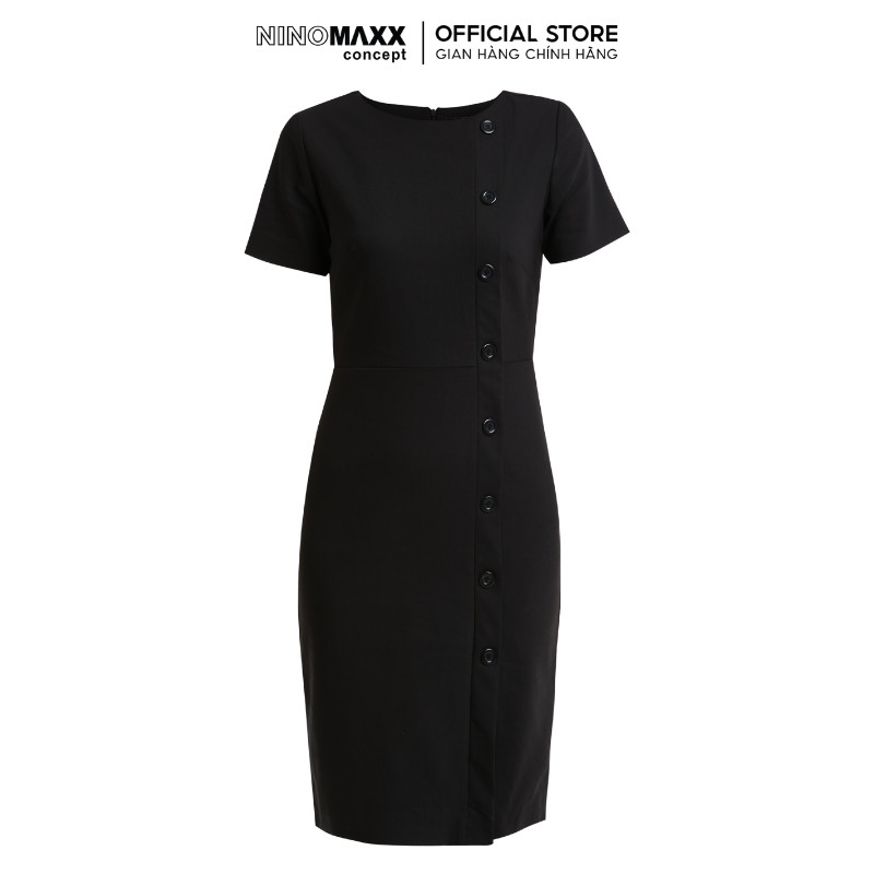 [CÒN SIZE S] N&M Đầm Nữ công sở ngắn tay cổ tròn dáng ôm màu đen 1905112