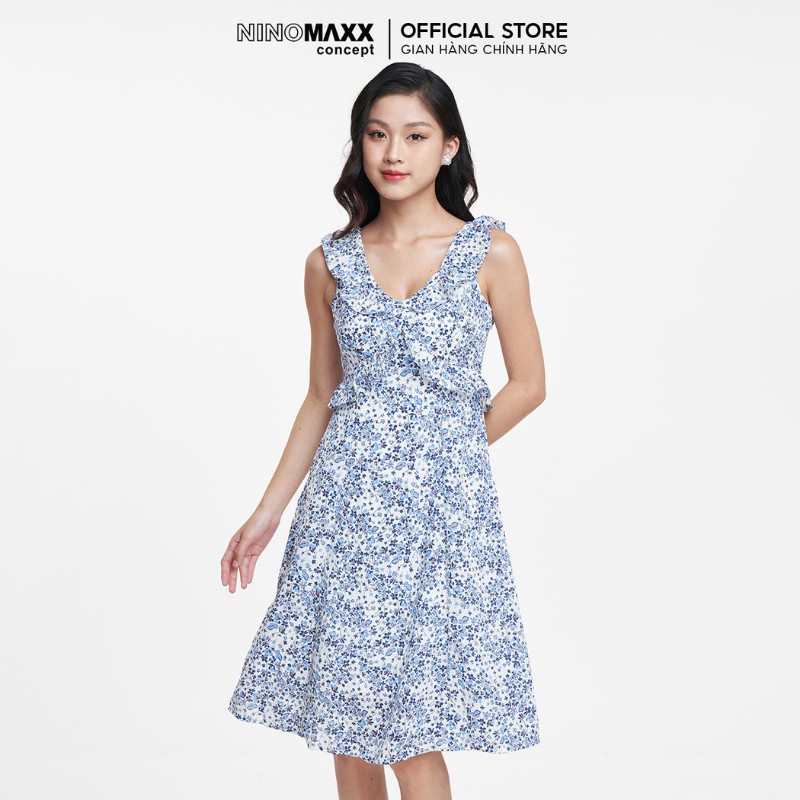[CÒN SIZE S] Đầm nữ hai dây phối bèo hoạ tiết hoa NINOMAXX N&M 1905165