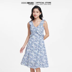 Đầm nữ hai dây phối bèo hoạ tiết hoa NINOMAXX N&M 1905165