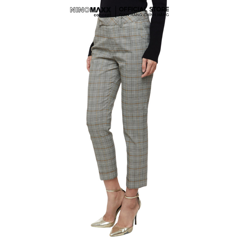 [CÒN SIZE S] Quần Tây nữ sọc kẻ caro dáng ôm ống đứng chất liệu co giãn N&M NINOMAXX 1907152