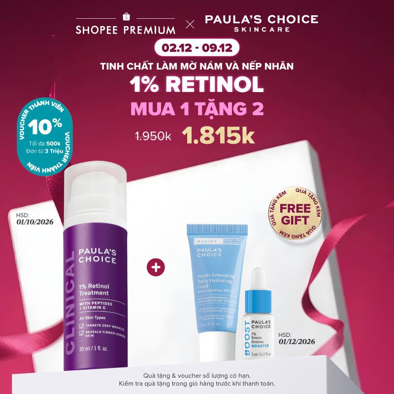 Tinh chất làm mờ nám và nếp nhăn Paula's Choice Clinical 1% Retinol Treatment 30ml 8010