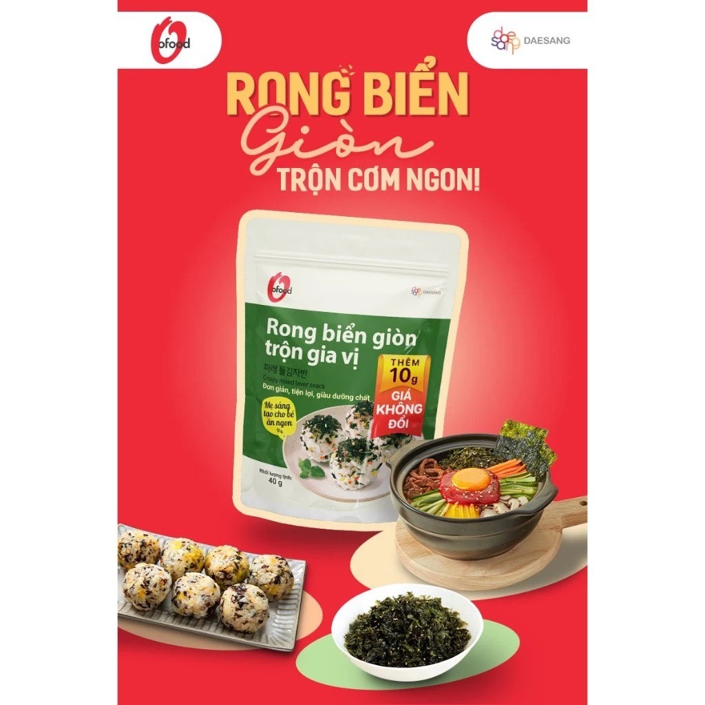 Rong Biển O’Food Trộn Gia Vị, Rong Biển Trộn Cơm Giòn Ngon Ăn Liền, Combo 2 và 5 Gói
