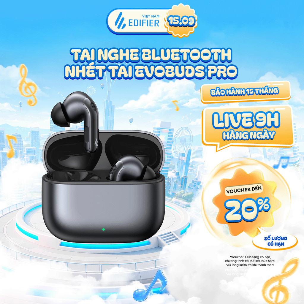 Tai Nghe Bluetooth Nhét Tai EDIFIER EVOBUDS PRO | Chống Ồn Chủ Động | Thời Gian Sử Dụng Tới 36H | Bảo Hành 15 Tháng