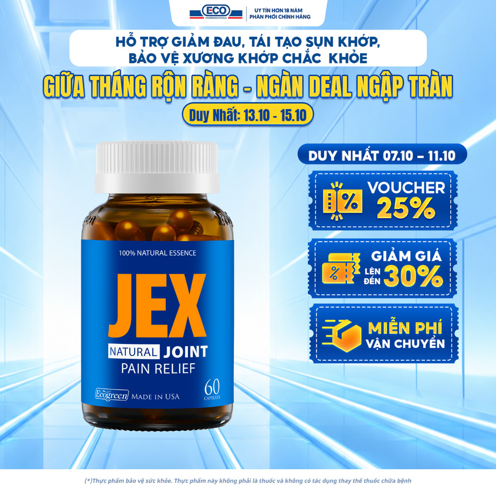 [Hộp 60v] Viên Uống Giảm Đau Xương Khớp JEX Ecogreen Tái Tạo Sụn Khớp