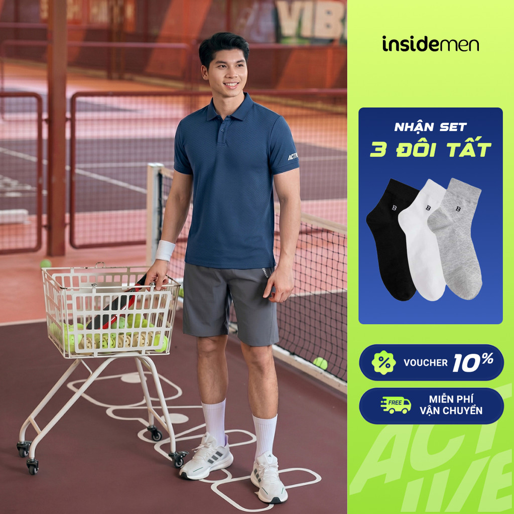 Áo Polo Insidemen ACTIVE tay ngắn mềm mịn thấm hút co giãn đa chiều IPS114EDP01