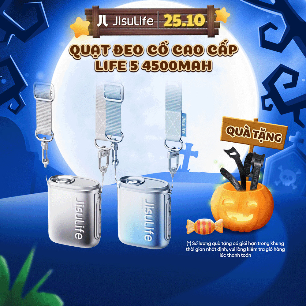 Quạt Đeo Cổ mini JisuLife Life 5 4500mAh Đa Dụng, 100 Cấp Độ Gió, Sử Dụng Đến 16 Giờ, Bảo Hành 12 Tháng Chính Hãng