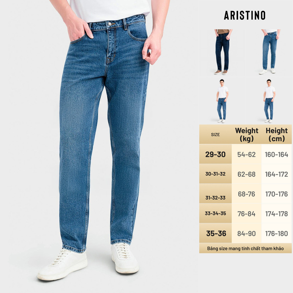 Quần Jeans Nam Xanh Nhạt Regular Fit Denim Co Giãn Hiệu Ứng Giặt Mài Aristino AJN0060S0