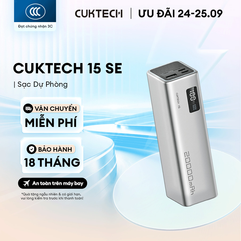 CUKTECH 15 SE Sạc Di Động 2C1A | Công Suất 100W Max | Dung Lượng 20.000mAh | Bảo Hành 18 Tháng PB200 | BigBuy360 - bigbuy360.vn