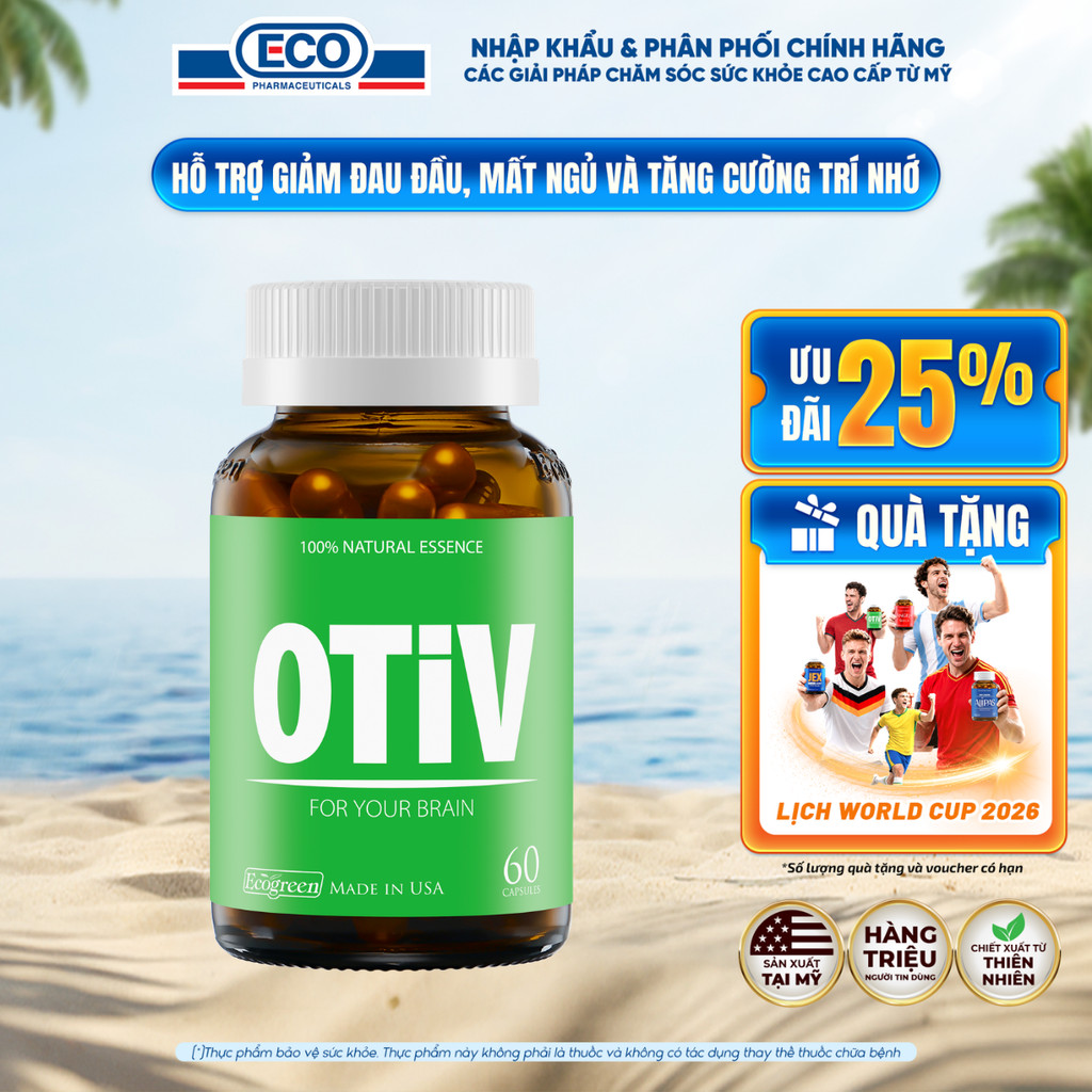 Viên Uống Bổ Não OTIV Ecogreen Hỗ Trợ Tăng Cường Trí Nhớ, Giảm Đau Đầu ...