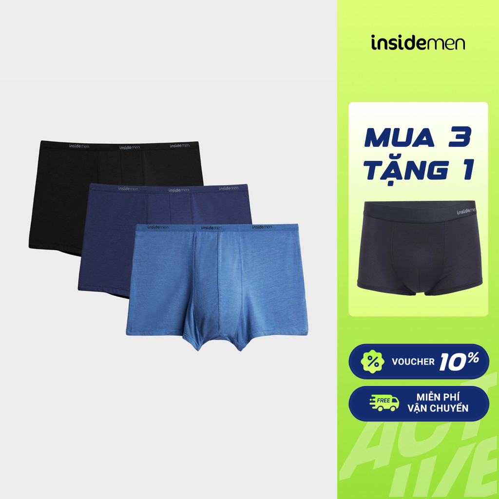 Combo 3 Quần Lót Nam Boxer Insidemen cạp chun co giãn, tiện lợi IBX003EDP03