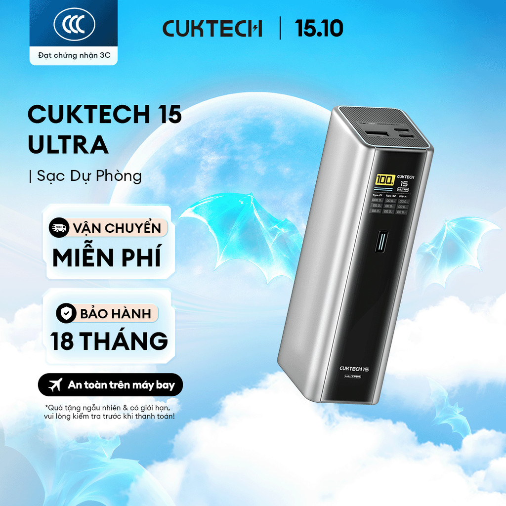CUKTECH 15 ULTRA Sạc Di Động 2C1A | Công Suất 210W Max | Dung Lượng 20.000mAh | Bảo Hành 18 Tháng PB200U
