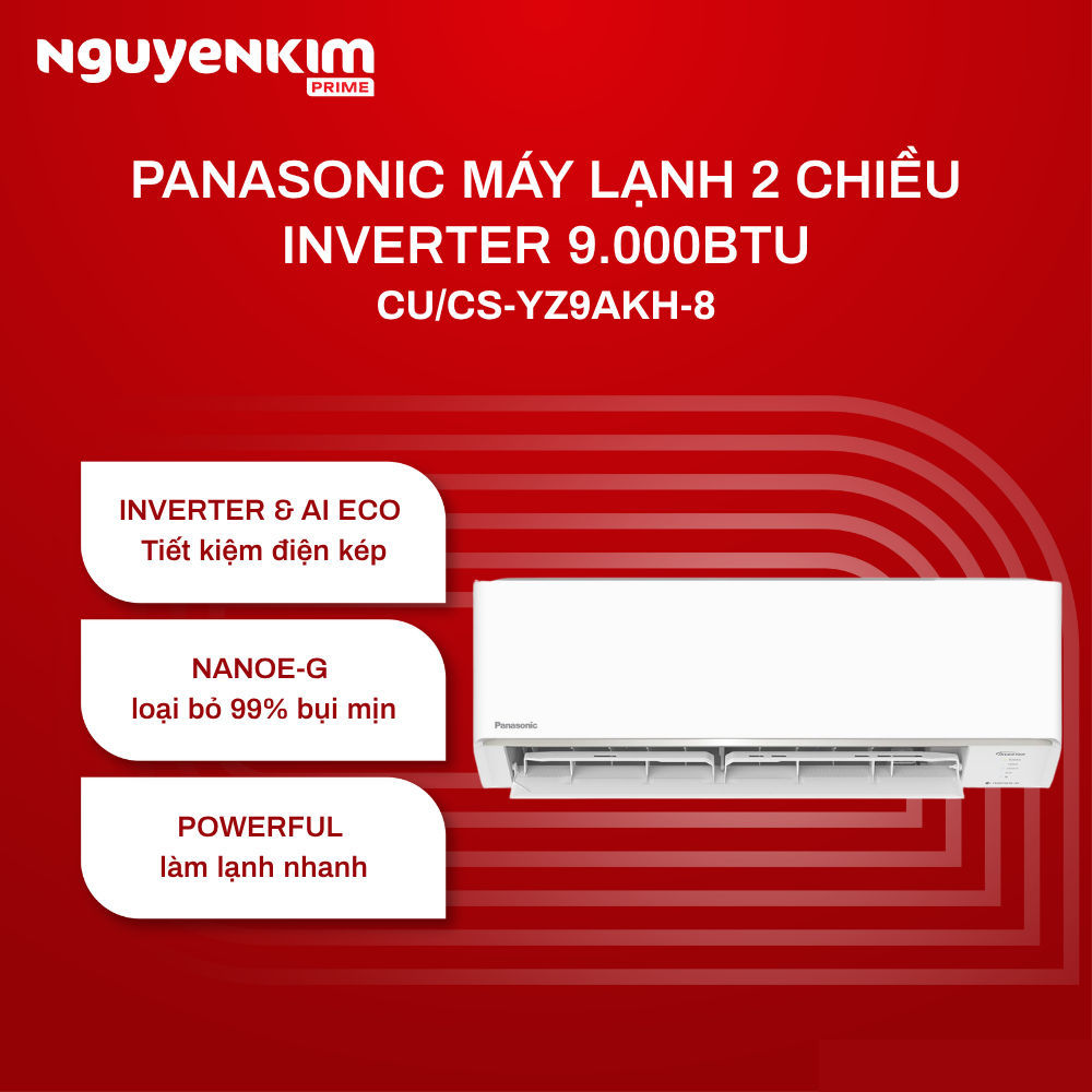[Giao Lắp Toàn Quốc] Máy lạnh/Điều hòa Panasonic Inverter 1 HP CU/CS-YZ9AKH-8 [Bảo hành chính hãng]