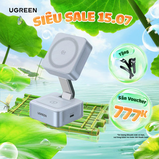 Đế sạc không dây từ tính 2 trong 1 UGREEN MagFlow | Chuẩn Qi2 25W | Tương thích MagSafe | BH 18 tháng 1 đổi 1 | 55960B