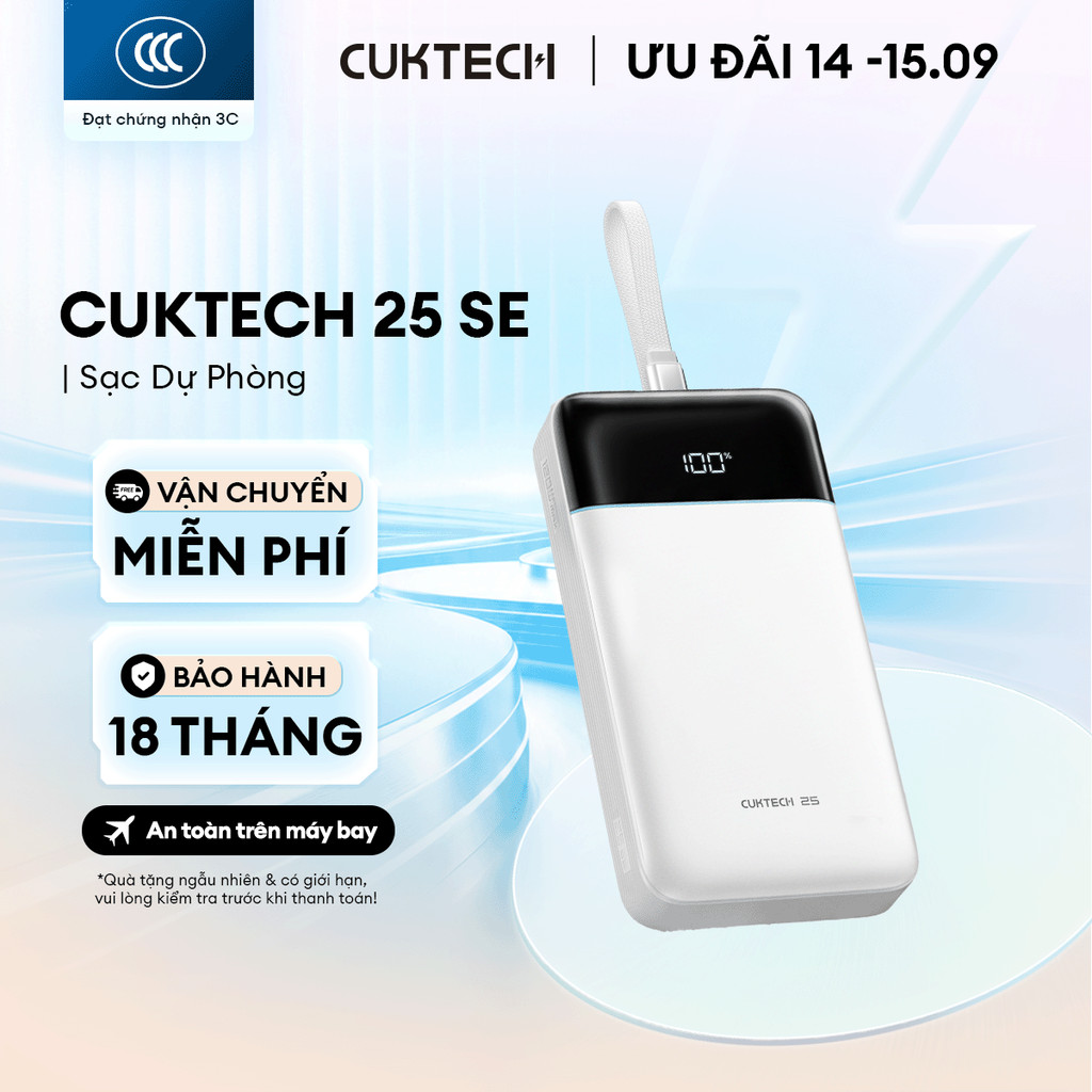 CUKTECH 25 SE Sạc Di Động | 2C+1A Max 100W | Dung Lượng 25.000mAh | Bảo Hành 18 Tháng LPB252N | BigBuy360 - bigbuy360.vn