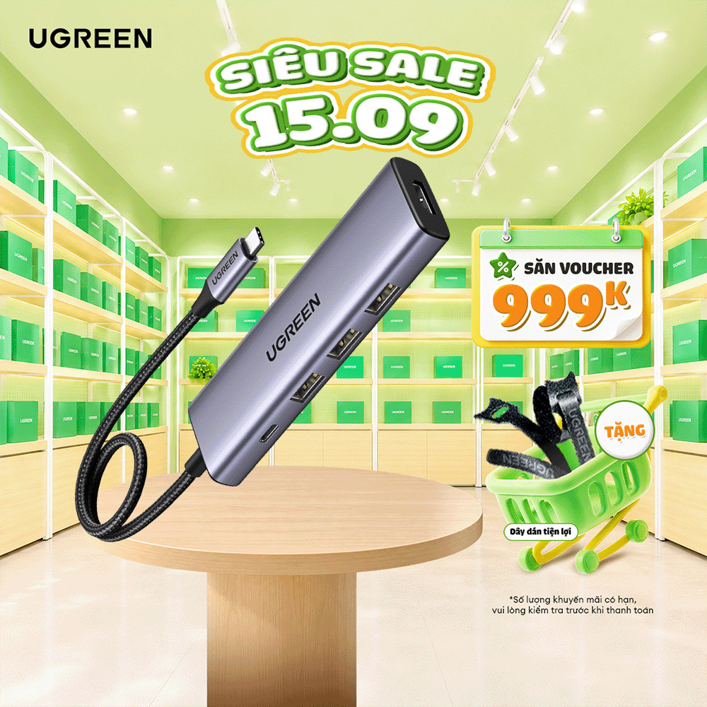 Hub chuyển đổi Type C Ugreen 5 in 1 | Vỏ nhôm cao cấp | Truyền tải nhanh chóng | Bảo Hành 18 Tháng 1 đổi 1 | 15596 15597