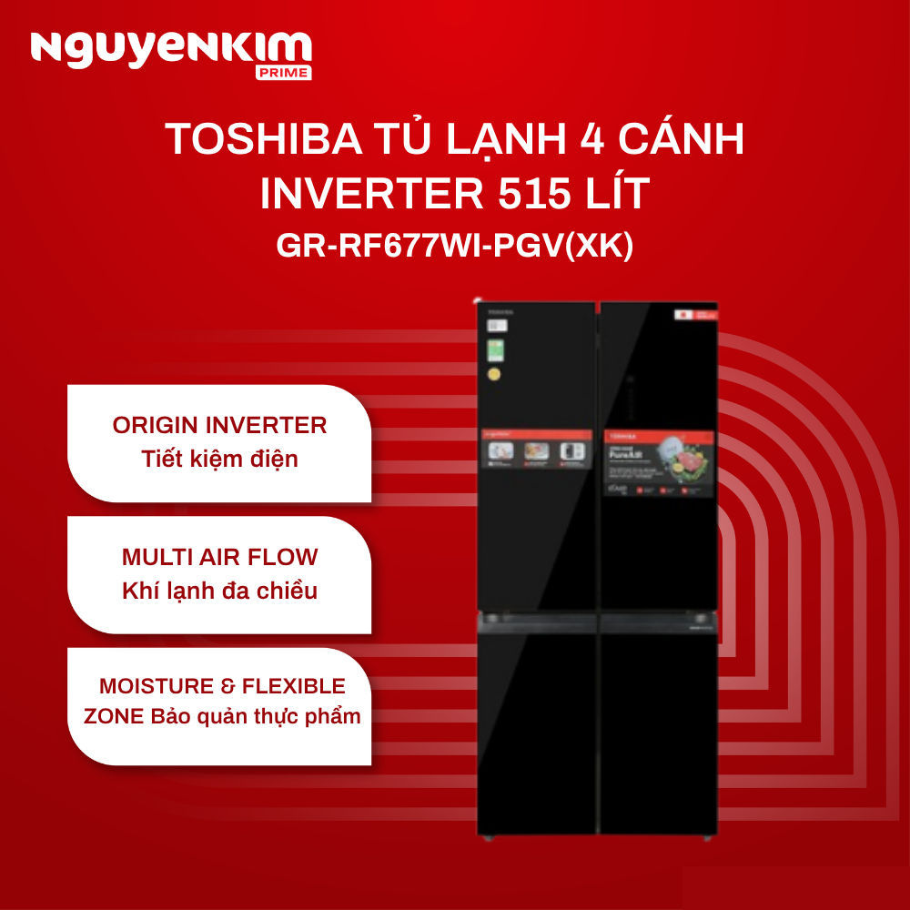 Tủ lạnh 4 cánh Toshiba Inverter 515 lít ngăn đông dưới GR-RF677WI-PGV(22)-XK